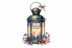 Watercolor patriotic lantern Memorial Day Clipart Product Image 1