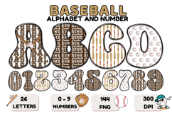 Baseball Sport Alphabet png clipart, baseball letters doodle Product Image 1