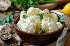 Steamed cauliflower with parsley and peppercorns in a rustic Product Image 1