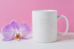 White coffee mug mockup with purple orchid Product Image 2