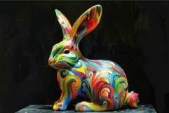Vibrant sculpture of a rabbit with intricate patterns agains Product Image 1