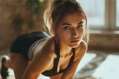 Woman in a black sports bra is looking at the camera Product Image 1