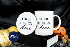 Halloween Mug & Coaster PSD Mockup, Round coaster mockup Product Image 1
