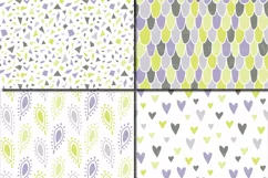 Purple and Lime Green Seamless Digital Paper / Pastel Hand drawn patterns / Scales, Hearts, Leaves, Terrazzo Backgrounds Product Image 2