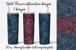 Gold Flowers sublimation design. Skinny tumbler wrap design. Product Image 1