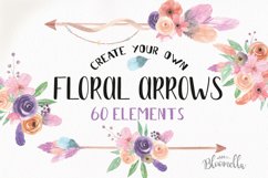 Watercolor Create Your Own Arrows Floral Clipart DIY Elements Flowers Set 60 Pieces Feathers Product Image 1