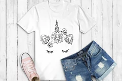 Line Art Unicorn Face with sunflower and butterflies SVG Product Image 2