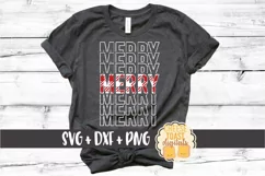 Merry - Buffalo Plaid Christmas Mirror Word SVG PNG DXF Product Image 1
