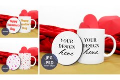 White Coffee Mug Round Coaster mockup Valentine's Day PSD Product Image 1