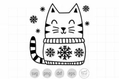 Winter Cat in Sweater SVG, Christmas Cat SVG, Snow and Cat Product Image 1