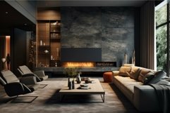 Modern living room interior with fireplace Product Image 1