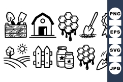Rustic Garden Harvest Black White Clipart Product Image 1