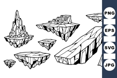 Hand Drawn Floating Rock and Cliff Vector Product Image 1