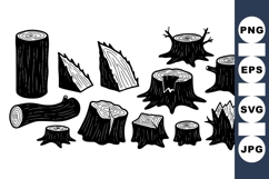 Rustic Tree Stumps And Logs Vector Clipart Product Image 1