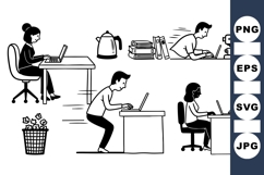 Black Line Art Office Workers Clipart Pack Product Image 1