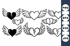 Black Line Winged Heart Tattoo SVG Product Image 1