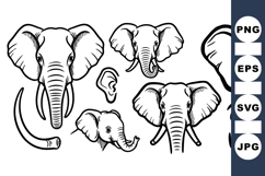 Hand Drawn Elephant Head Vector Clipart Product Image 1