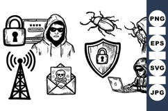 Hand Drawn Cybersecurity Hacker Vector Clipart Product Image 1