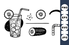 Hand Drawn Cucumber Drink Vector Clipart Collection Product Image 1