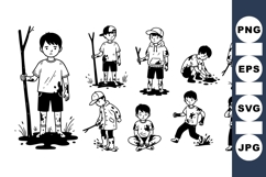 Muddy Children Playing Outdoor Vector Product Image 1