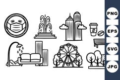 Urban Park Icons Line Art Vector for Digital Use Product Image 1