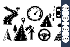 Black and White Road Travel Icons Vector Product Image 1