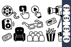 Black and White Retro Movie Icons Clipart Product Image 1