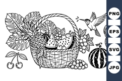 Black And White Tropical Fruit Basket Vector Pack Product Image 1