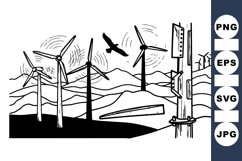 Hand Drawn Wind Turbine Vector Clipart Product Image 1
