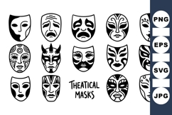 Black And White Theatrical Drama Masks SVG Product Image 1