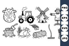 Black Line Art Farm Vector Clipart Product Image 1