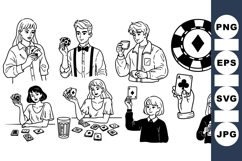 Casual Card Game Player Line Art Clipart Product Image 1