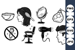 Vintage Barber Shop Tools and Hairstyles SVG Product Image 1