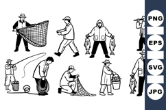 Vintage Fisherman Silhouettes Vector Clipart for Crafts Product Image 1