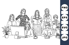 Hand Drawn Women Group Reading and Working Product Image 1
