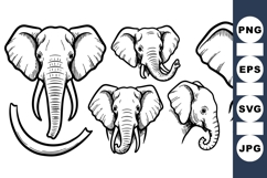Hand Drawn Elephant Head Vector Clipart Product Image 1