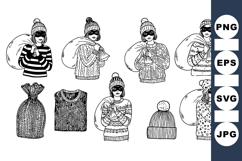 Hand Drawn Winter Thief Character Clipart Product Image 1