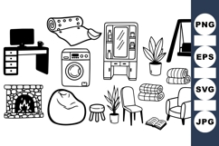 Black and White Home Essentials SVG Clipart Product Image 1