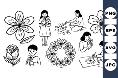 Hand Drawn Flower Girl And Boy Clipart Product Image 1