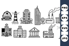 Hand Drawn Urban Buildings Vector Clipart Product Image 1