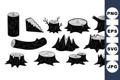 Rustic Hand Drawn Wood Logs and Stumps Vector Product Image 1