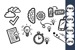 Hand Drawn Brain And Idea Icon Clipart Product Image 1