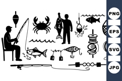 Fishing Gear Silhouette Vector Clipart for Outdoor Designs Product Image 1