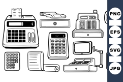 Hand Drawn Calculator And Cash Register Clipart Product Image 1