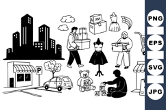 Urban Shopping Scene Clipart for Retail Designs Product Image 1