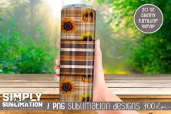 Fall Sunflower Plaid Sublimation Tumbler Wrap Png Product Image 2