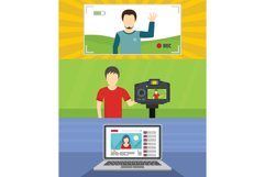 Video blog channel banner concept set, flat style Product Image 1
