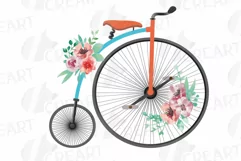 Coral pink and burgundy red floral high wheelers clip art pa Product Image 8