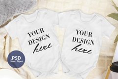 Two Baby bodysuits Mockup Neutral background PSD & JPG Product Image 2