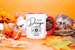 Mug Mockup 11 Oz Blank White Coffee Cup Red Handle Fall Product Image 1
